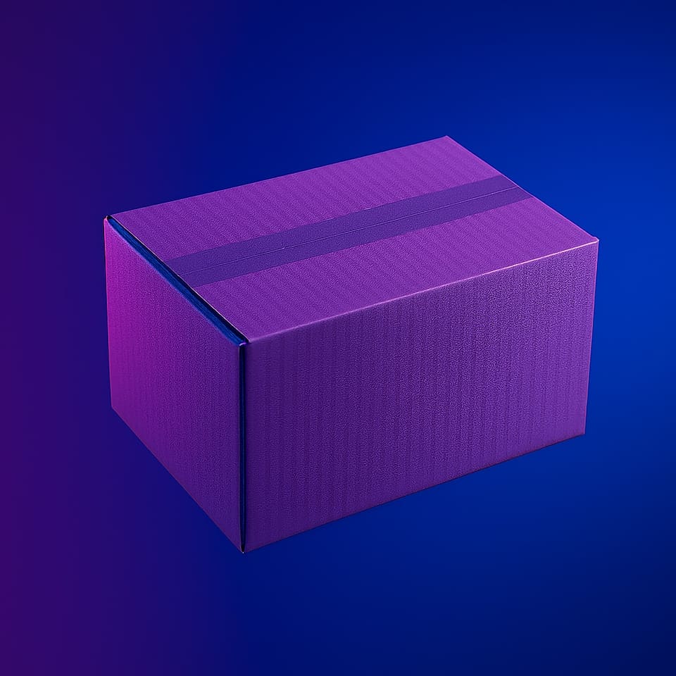 A single purple parcel box on a deep blue background